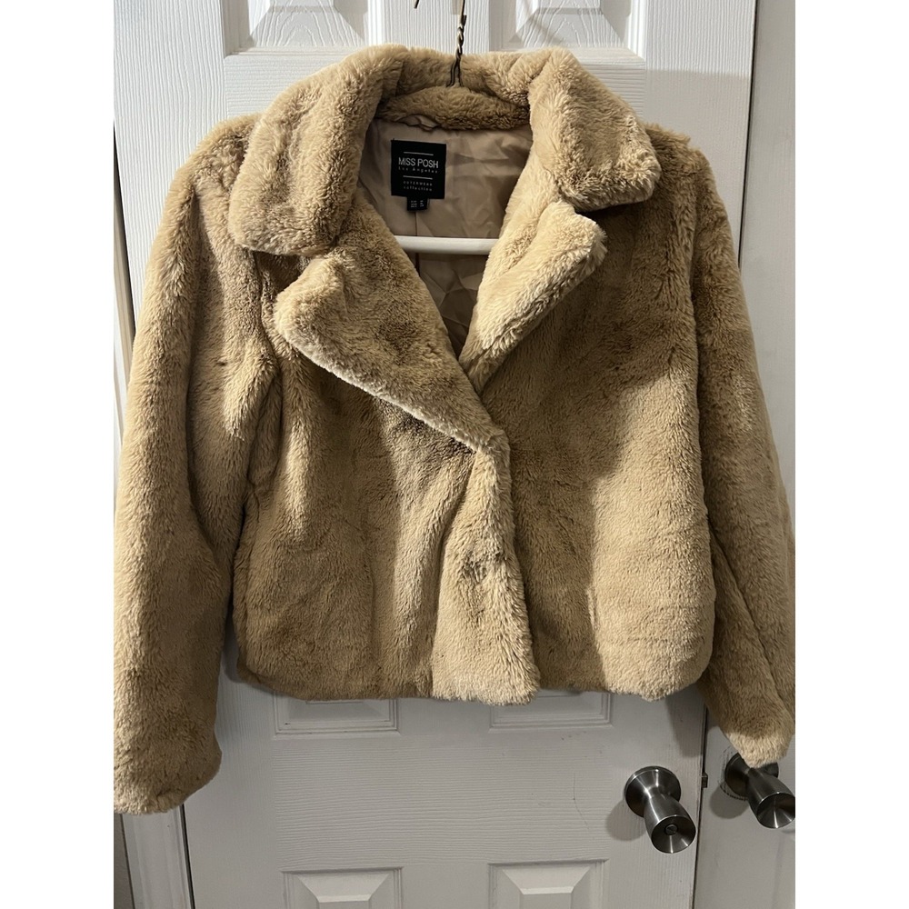 Miss Posh Faux Fur Coat Open Front Fluffy Warm Jacket Outwear Size Medium